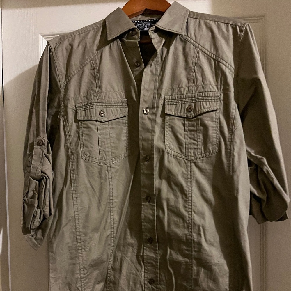 Boys Olive Green Button Down (S)